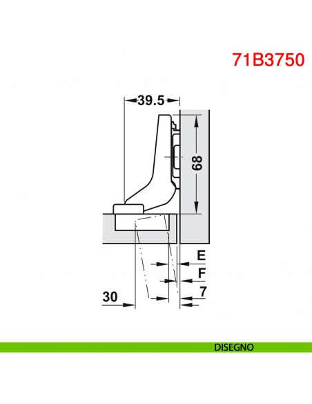 Cerniera Blum 71B3750 Clip Top Blumotion battuta interna ammortizzata apertura 110 gradi nero onice - disegno