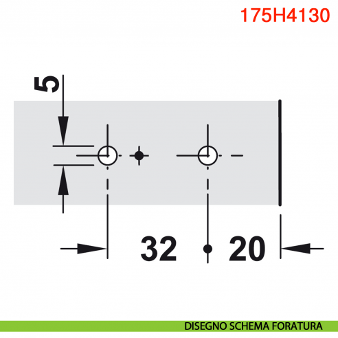 Basetta dritta Blum 175H4130 Clip spessore 3 mm con eccentrico montaggio con viti euro premontate - disegno schema foratura
