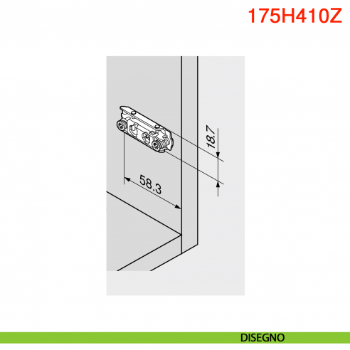 Basetta dritta Blum 175H410Z Clip spessore 0 mm con eccentrico anta battuta doppia montaggio con viti euro premontate - disegno