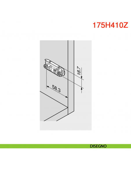 Basetta dritta Blum 175H410Z Clip spessore 0 mm con eccentrico anta battuta doppia montaggio con viti euro premontate - disegno