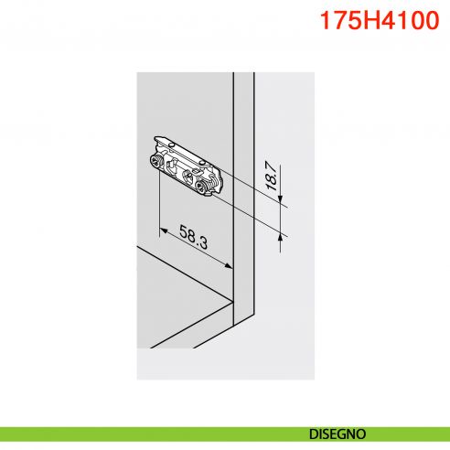 Basetta dritta Blum 175H4100 Clip spessore 0 mm con eccentrico montaggio con viti euro premontate - disegno