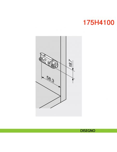 Basetta dritta Blum 175H4100 Clip spessore 0 mm con eccentrico montaggio con viti euro premontate - disegno