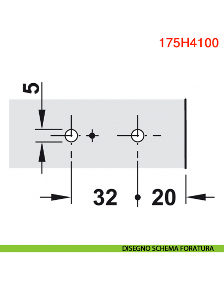 Basetta dritta Blum 175H4100 Clip spessore 0 mm con eccentrico montaggio con viti euro premontate - disegno schema di foratura