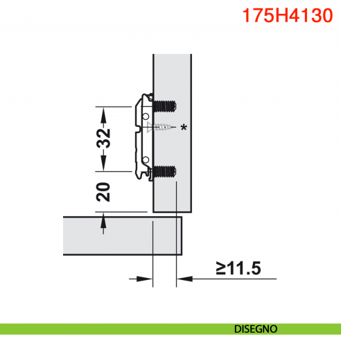Basetta dritta Blum 175H4130 Clip spessore 3 mm con eccentrico montaggio con viti euro premontate - disegno