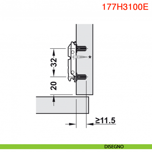 Basetta dritta Blum 177H3100E Clip spessore 0 mm con eccentrico montaggio EXPANDO diametro 5 mm - disegno