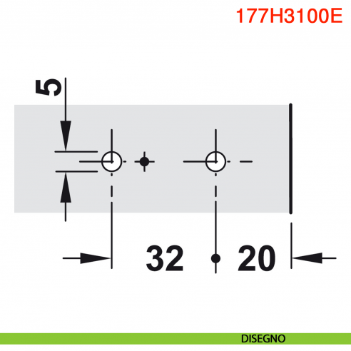 Basetta dritta Blum 177H3100E Clip spessore 0 mm con eccentrico montaggio EXPANDO diametro 5 mm - disegno schema foratura