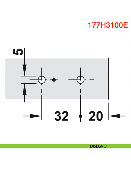 Basetta dritta Blum 177H3100E Clip spessore 0 mm con eccentrico montaggio EXPANDO diametro 5 mm - disegno schema foratura