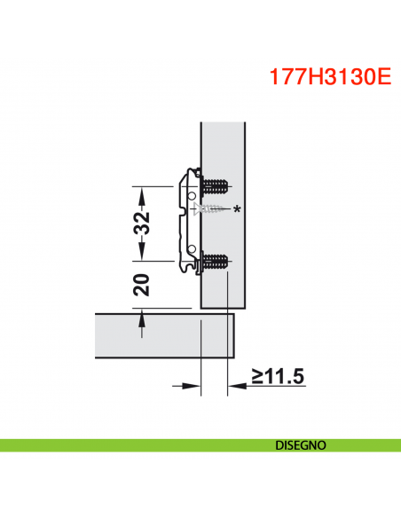 Basetta dritta Blum 177H3130E Clip spessore 3 mm con eccentrico montaggio EXPANDO diametro 5 mm - disegno