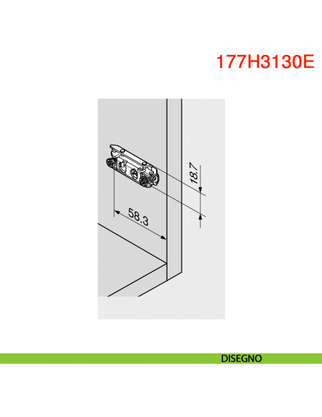 Basetta dritta Blum 177H3130E Clip spessore 3 mm con eccentrico montaggio EXPANDO diametro 5 mm - disegno