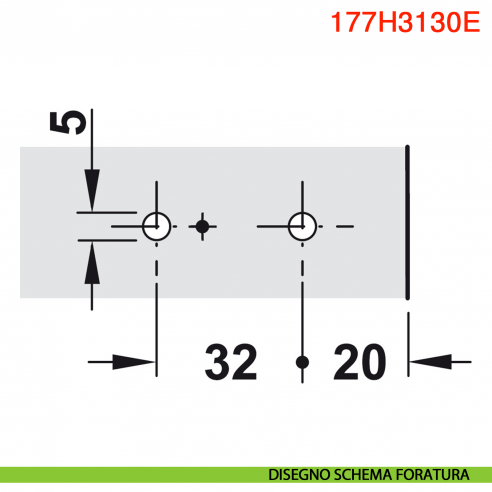 Basetta dritta Blum 177H3130E Clip spessore 3 mm con eccentrico montaggio EXPANDO diametro 5 mm - disegno schema foratura