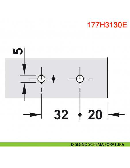 Basetta dritta Blum 177H3130E Clip spessore 3 mm con eccentrico montaggio EXPANDO diametro 5 mm - disegno schema foratura