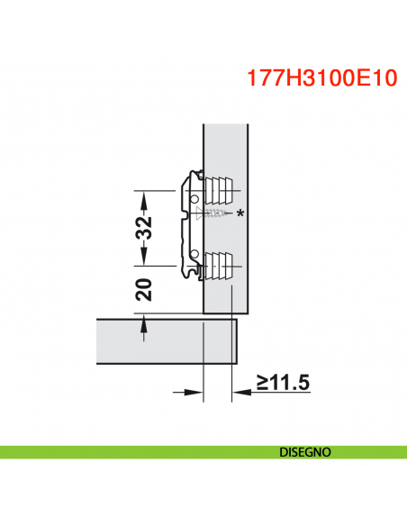 Basetta dritta Blum 177H3100E10 Clip spessore 0 mm con eccentrico montaggio EXPANDO diametro 10 mm - disegno