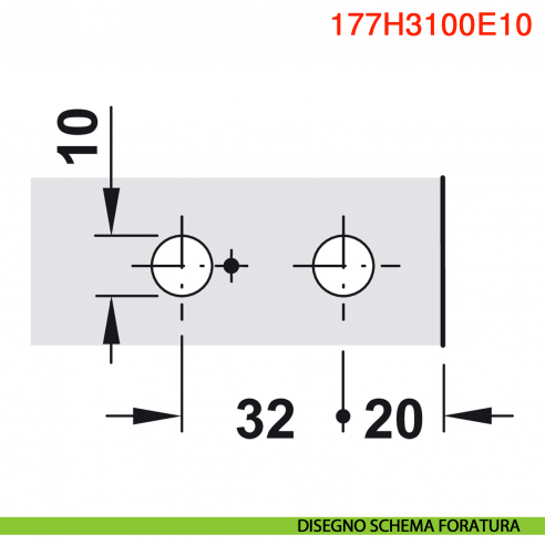 Basetta dritta Blum 177H3100E10 Clip spessore 0 mm con eccentrico montaggio EXPANDO diametro 10 mm - disegno schema foratura