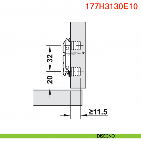 Basetta dritta Blum 177H3130E10 Clip spessore 3 mm con eccentrico montaggio EXPANDO diametro 10 mm - disegno
