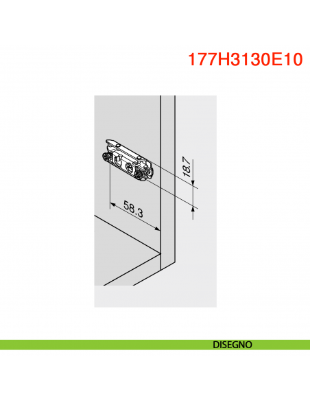 Basetta dritta Blum 177H3130E10 Clip spessore 3 mm con eccentrico montaggio EXPANDO diametro 10 mm - disegno