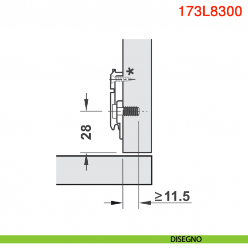 Basetta a croce Blum 173L8300 Clip spessore 0 mm montaggio con viti euro premontate - disegno