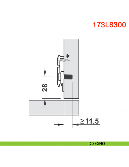 Basetta a croce Blum 173L8300 Clip spessore 0 mm montaggio con viti euro premontate - disegno