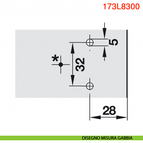 Basetta a croce Blum 173L8300 Clip spessore 0 mm montaggio con viti euro premontate - disegno schema foratura