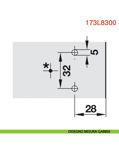 Basetta a croce Blum 173L8300 Clip spessore 0 mm montaggio con viti euro premontate - disegno schema foratura