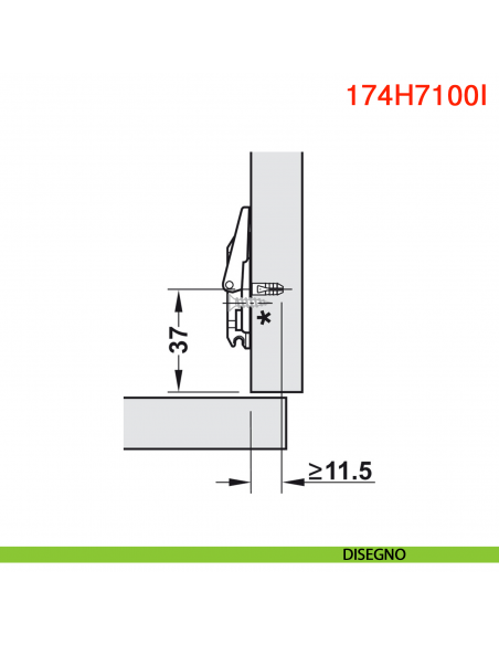 Basetta a croce Blum 174H7100I Clip spessore 0 mm con eccentrico montaggio INSERTA - disegno