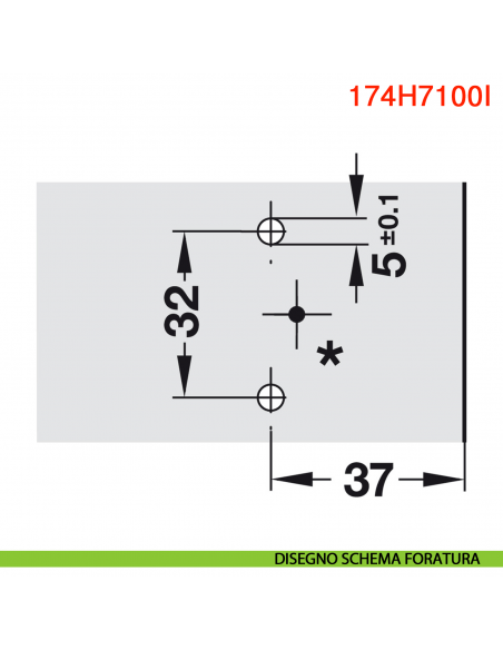 Basetta a croce Blum 174H7100I Clip spessore 0 mm con eccentrico montaggio INSERTA - disegno schema foratura