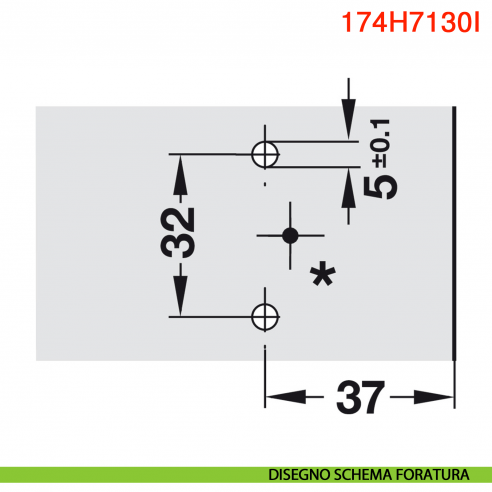 Basetta a croce Blum 174H7130I Clip spessore 3 mm con eccentrico montaggio INSERTA - disegno schema foratura