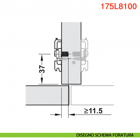 Basetta a croce Blum 175L8100 Clip spessore 0 mm montaggio con viti euro premontate - disegno