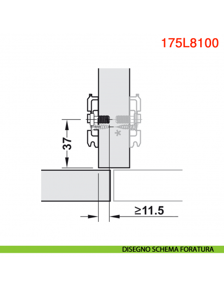 Basetta a croce Blum 175L8100 Clip spessore 0 mm montaggio con viti euro premontate - disegno