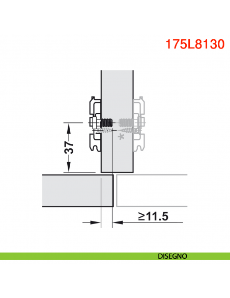 Basetta a croce Blum 175L8130 Clip spessore 3 mm montaggio con viti euro premontate - disegno