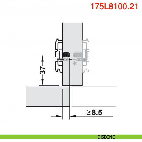 Basetta a croce Blum 173L8100.21 Clip spessore 0 mm anta battuta doppia montaggio con viti euro premontate - disegno