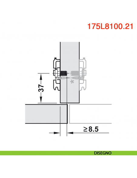Basetta a croce Blum 173L8100.21 Clip spessore 0 mm anta battuta doppia montaggio con viti euro premontate - disegno