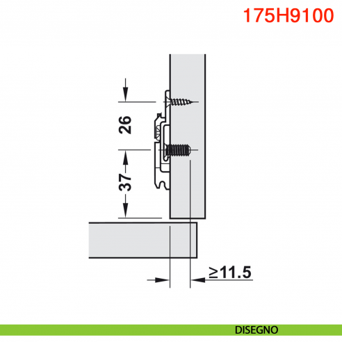 Basetta a croce Blum 175H9100 Clip spessore 0 mm montaggio con viti euro - disegno