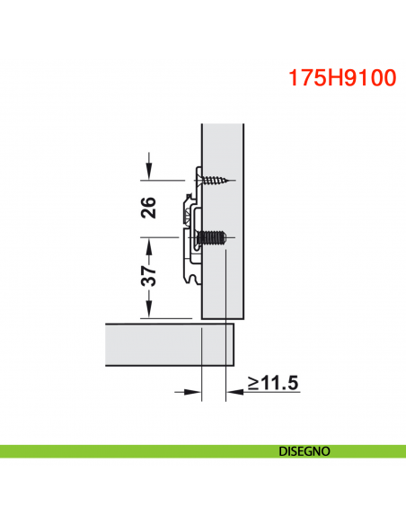 Basetta a croce Blum 175H9100 Clip spessore 0 mm montaggio con viti euro - disegno
