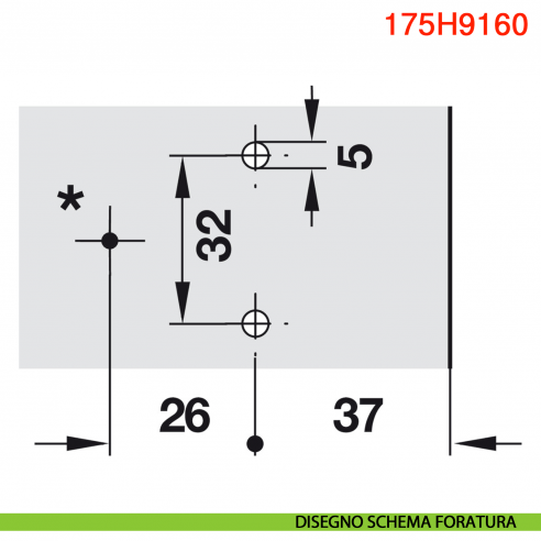 Basetta a croce Blum 175H9160 Clip spessore 6 mm montaggio con viti euro - disegno schema foratura