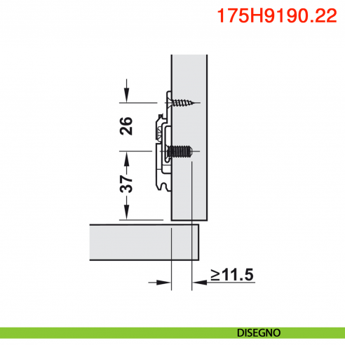 Basetta a croce Blum 175H9190.22 Clip spessore 18 mm montaggio con viti euro - disegno