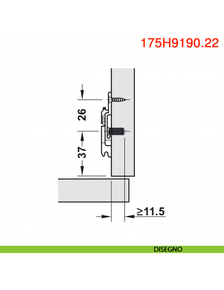 Basetta a croce Blum 175H9190.22 Clip spessore 18 mm montaggio con viti euro - disegno