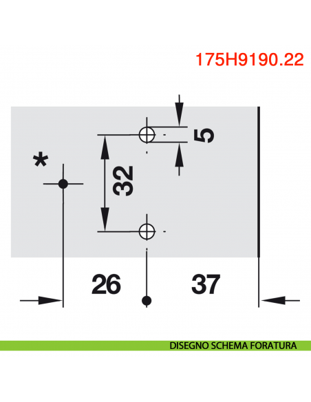 Basetta a croce Blum 175H9190.22 Clip spessore 18 mm montaggio con viti euro - disegno schema foratura