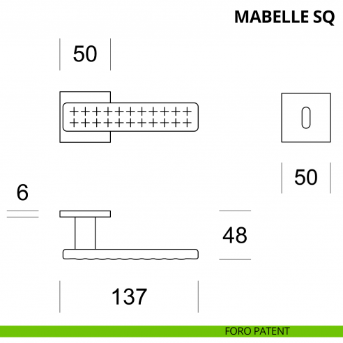 Maniglia per porta interna Mabelle SQ Ento rosetta quadrata foro patent