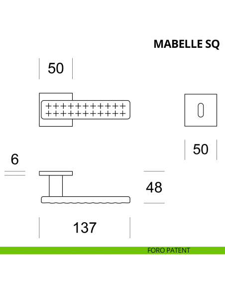 Maniglia per porta interna Mabelle SQ Ento rosetta quadrata foro patent