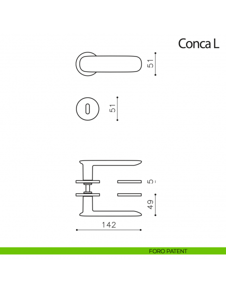 Maniglia per porta Conca L Olivari bassa foro patent