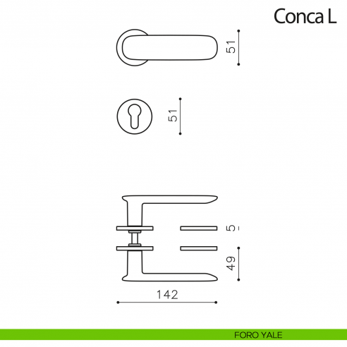 Maniglia per porta Conca L Olivari bassa foro yale