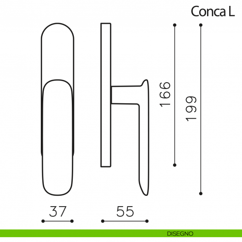 Maniglia per finestra cremonese Conca L Olivari disegno