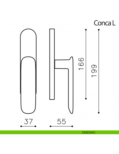 Maniglia per finestra cremonese Conca L Olivari disegno