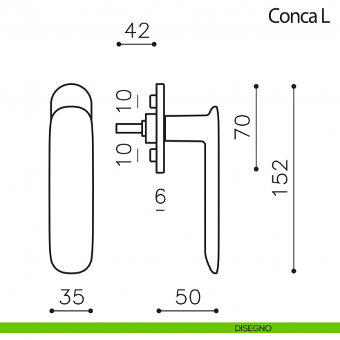 Maniglia per finestra martellina DK Conca L Olivari disegno