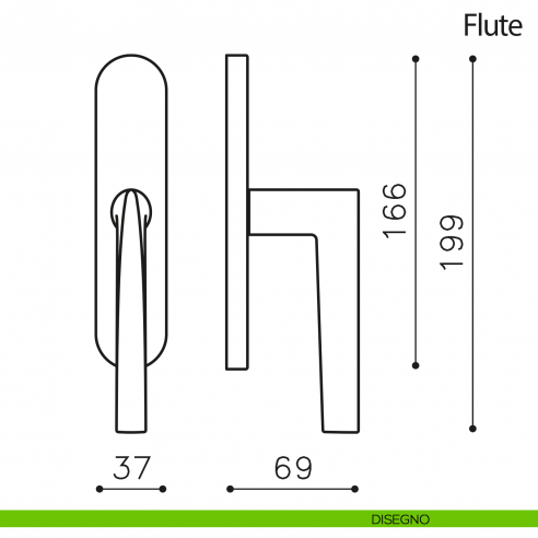 Maniglia per finestra cremonese Flute Olivari disegno