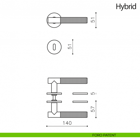 Maniglia per porta Hybrid Olivari bassa foro patent