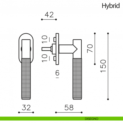 Maniglia per finestra martellina DK Hybrid Olivari disegno