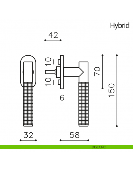 Maniglia per finestra martellina DK Hybrid Olivari disegno