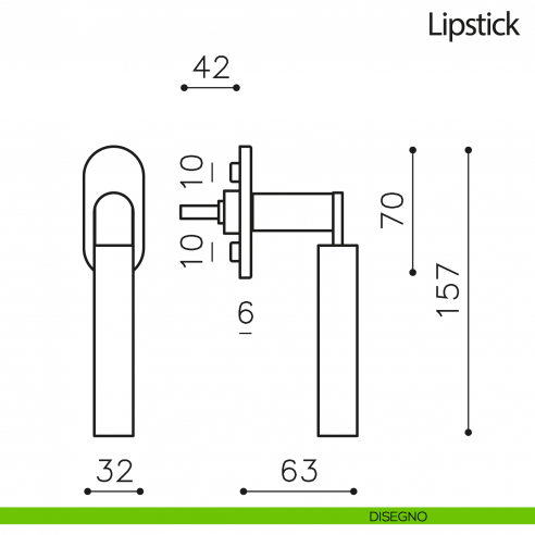Maniglia per finestra martellina DK Lipstick Olivari disegno