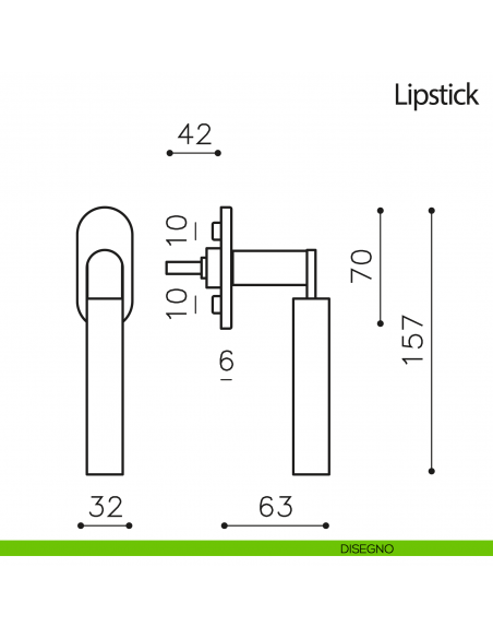 Maniglia per finestra martellina DK Lipstick Olivari disegno